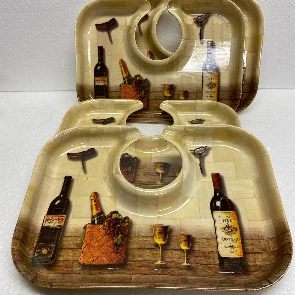 Pomeranian Gourmet Appetizer Wine Glass Trays Set 4 Camp Core - Picture 7 of 7